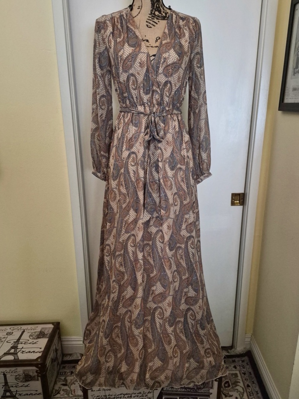 Aakaa Taupe Paisley Maxi Wrap Dress